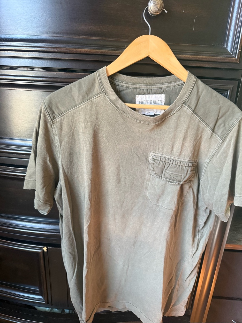 Eddie Bauer Olive Short Sleeve Pocket Tee - Crew Neck